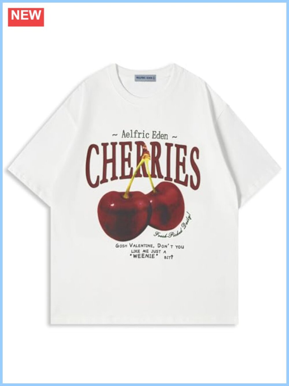 Oversized Graphic Tee Unisex Cherry Print Cotton Short Sleeve Crew Neck